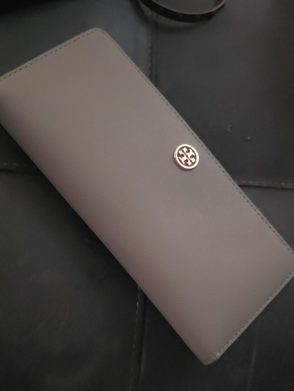 Tory Burch Saffiano Leather Continental Wallet - Taupe with Gold Logo